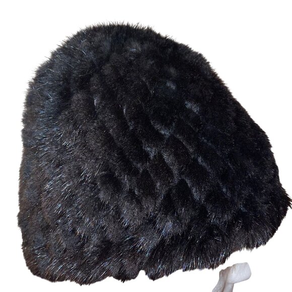 Womens Cap Black One Size Hat Thicken Winter Warm Knitted mink fur - Picture 4 of 12